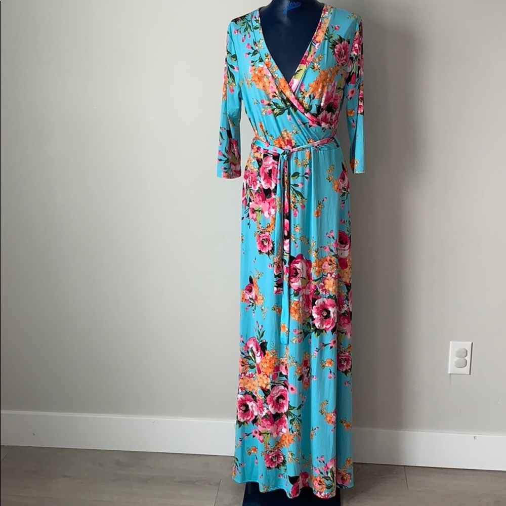 LARA Floral Maxi Dress - Vibrant Blue and Pink